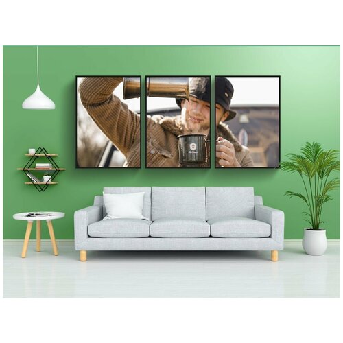 фото Набор модулных постеров для интерьера "кофе, человек, открытый" 60x90 см. в тубусе, без рамки lotsprints