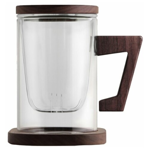 Стеклянный стакан для чая на деревянной подставке, стеклянный фильтр, деревянная крышка