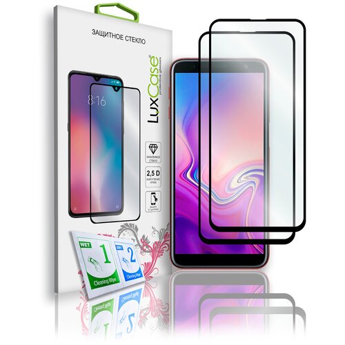 стекло защитное luxcase для samsung galaxy j6 стекло 3d золотая рамка Защитное стекло LuxCase для Samsung Galaxy J6+ 2018, 2.5D, Полноклеевое, Черная рамка, Комплект 2 шт.