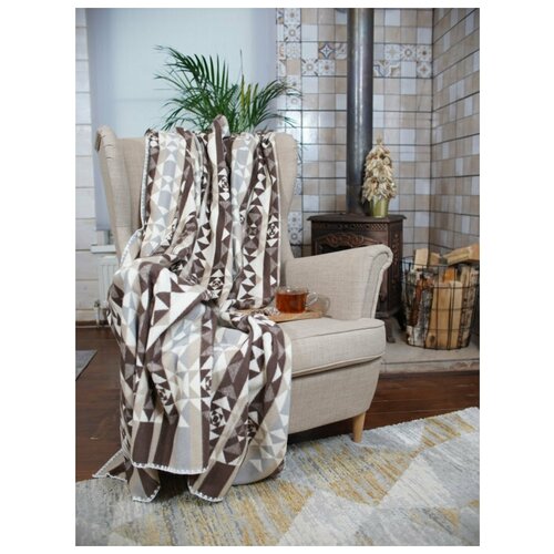 Одеяло размером 170х205, 100% хлопок, коричнево-бежевый орнамент