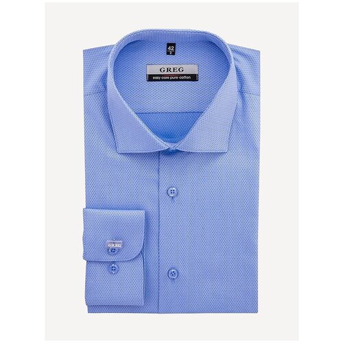 фото Рубашка мужская длинный рукав greg 213/191/6078/z, полуприталенный силуэт / regular fit, цвет голубой, рост 174-184, размер ворота 41