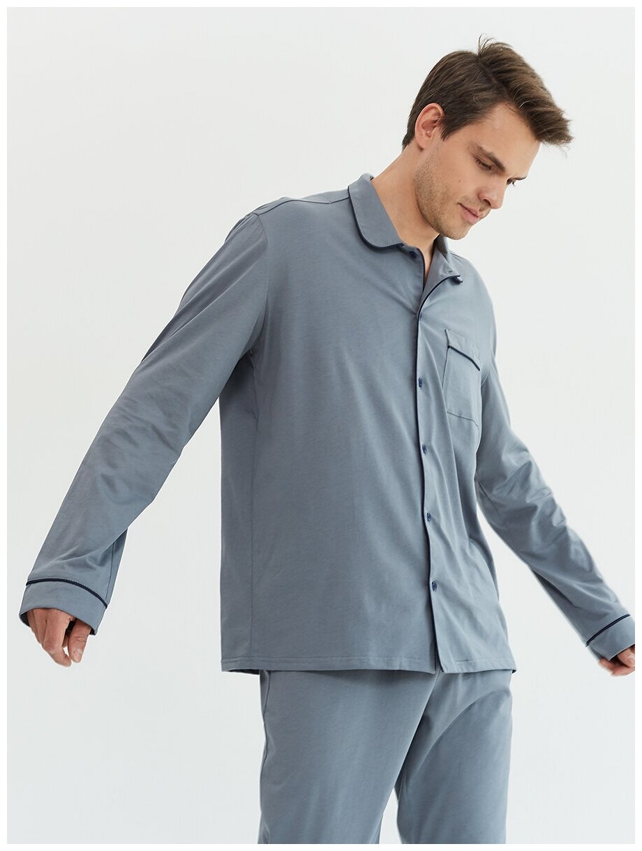 Пижама Ihomewear, рубашка, брюки, карманы, трикотажная, пояс на резинке, размер L(182-188), серый - фотография № 5