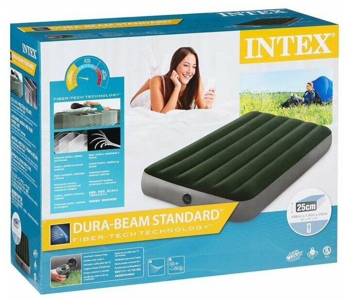 Кровать надувная INTEX 64777 DURA-BEAM STANDARD PRESTIGE DOWNY, насос на аккумуляторах, 99x191x25 см - фотография № 4