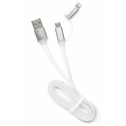 Кабель USB 2.0 Cablexpert CC-mAPUSB2w1m, AM/microBM 5P - iPhone lightning, 1м, комбо кабель, алюминиевые разъемы, белый, блистер для iphone ipad ipod gembird cablexpert magnetic usb 2 0 am lightning 8pin 1m cc usb2 amlmm 1m