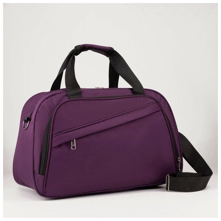 Сумка дорожная на молнии, 2 наружных кармана, держатель для чемодана, длинный ремень, цвет фиолетовый - фотография № 2