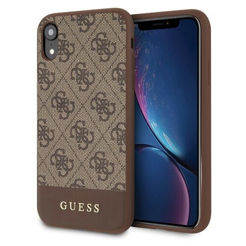 фото Чехол cg mobile guess 4g pu stripe metal logo hard для iphone xr, цвет коричневый (guhci61g4glbr)