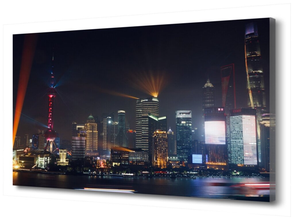Картина на холсте "Ночной Гонконг" PRC-454 (45x30см). Натуральный холст