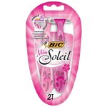 Одноразовые бритвы женские 3 лезвия BIC Miss Soleil Colour Collection с витаминов Е бритвенные станки для женщин набор из 2 шт - изображение