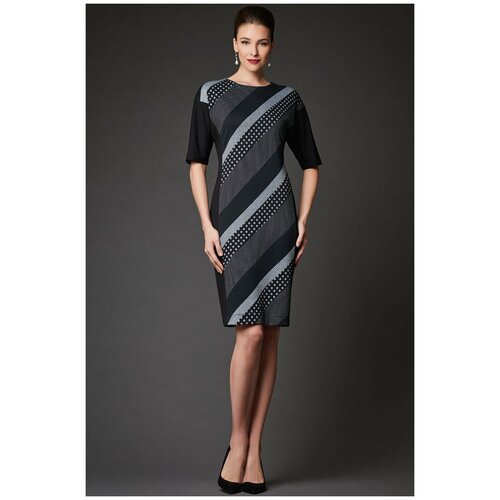 платье комбинированное из разных тканей Платье Арт-Деко, размер 44, черный