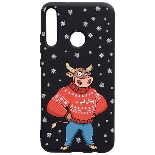 фото Силиконовый чехол-накладка silky touch 3d для huawei p40 lite e / honor 9c с принтом "bull & snowflakes" черный gosso
