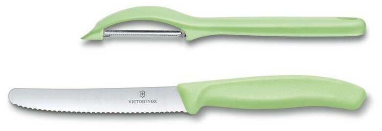 Набор из 2 ножей VICTORINOX Swiss Classic: нож для овощей и столовый нож 11 см, салатовая рукоять