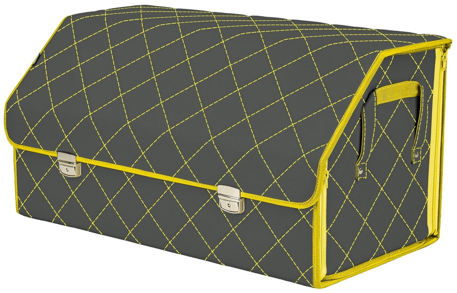 Органайзер-саквояж в багажник "Союз Премиум" (размер XL Plus). Цвет: серый с желтой прострочкой Ромб.