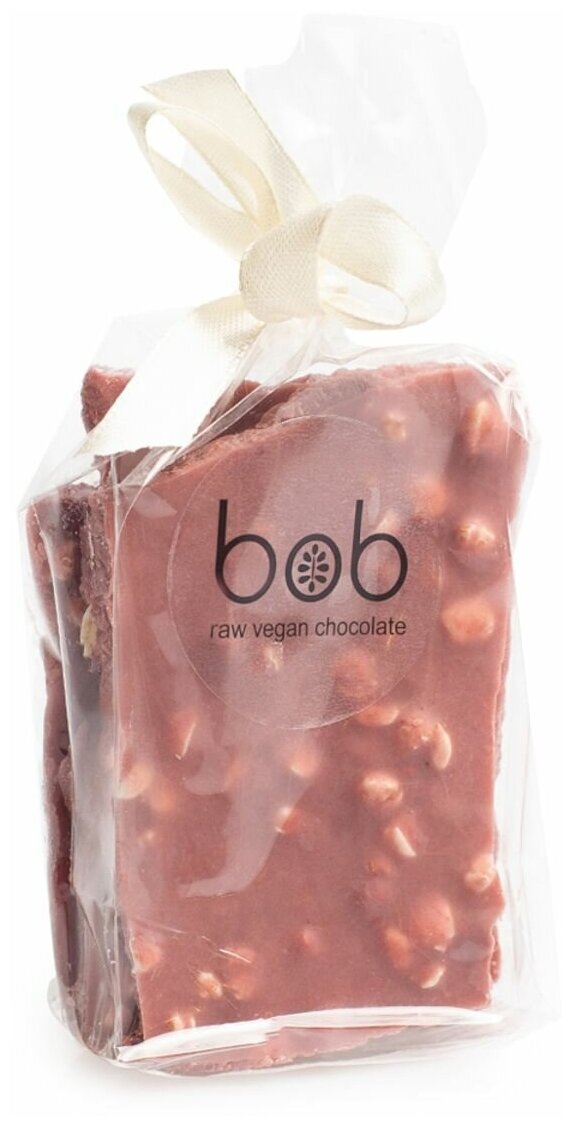 Белый веганский сыроедный шоколад малиновый с арахисом, клубникой и гречкой в пакете bob, 100 г - фотография № 4