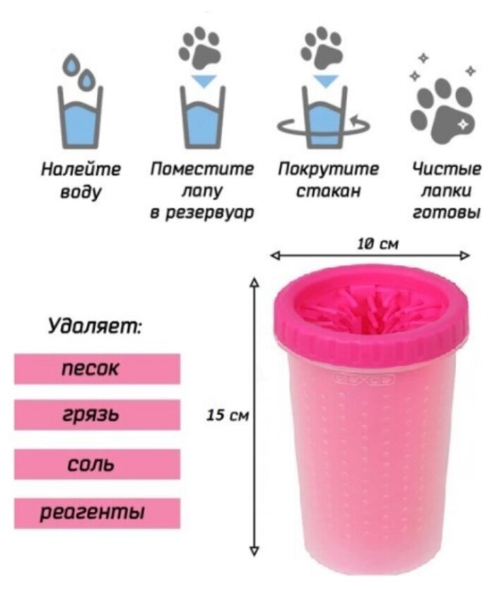 Лапомойка для собак / Переносная силиконовая лапомойка стакан, розовая - фотография № 8