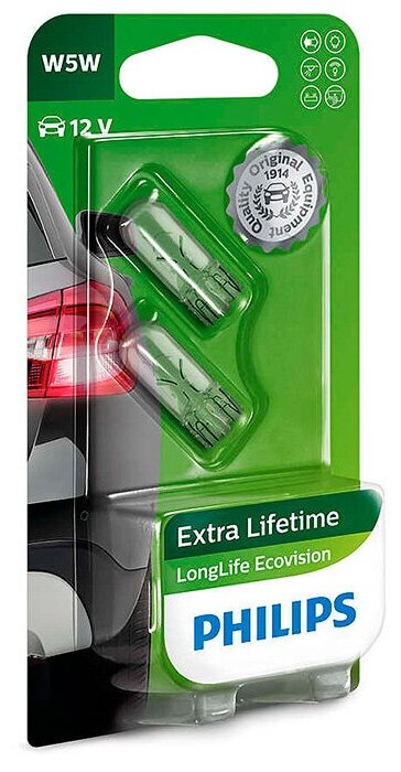 Лампа W5W 12V LongLife EcoVision 12961 блистер (2шт) PHILIPS-12961LLECOB2