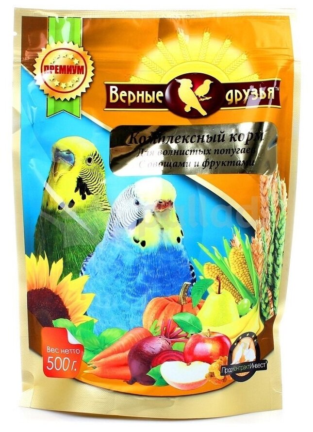 Корм Верные друзья дволнистых попугаев 500гр с овощами и фруктами 110 (18 шт)
