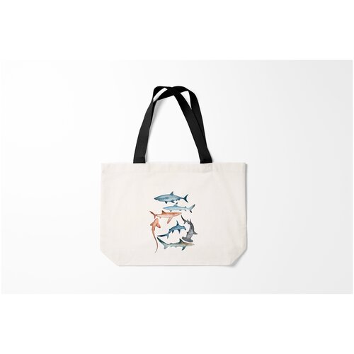 фото Сумка-шоппер / 46х35 см / морские жители / акулы burnettie