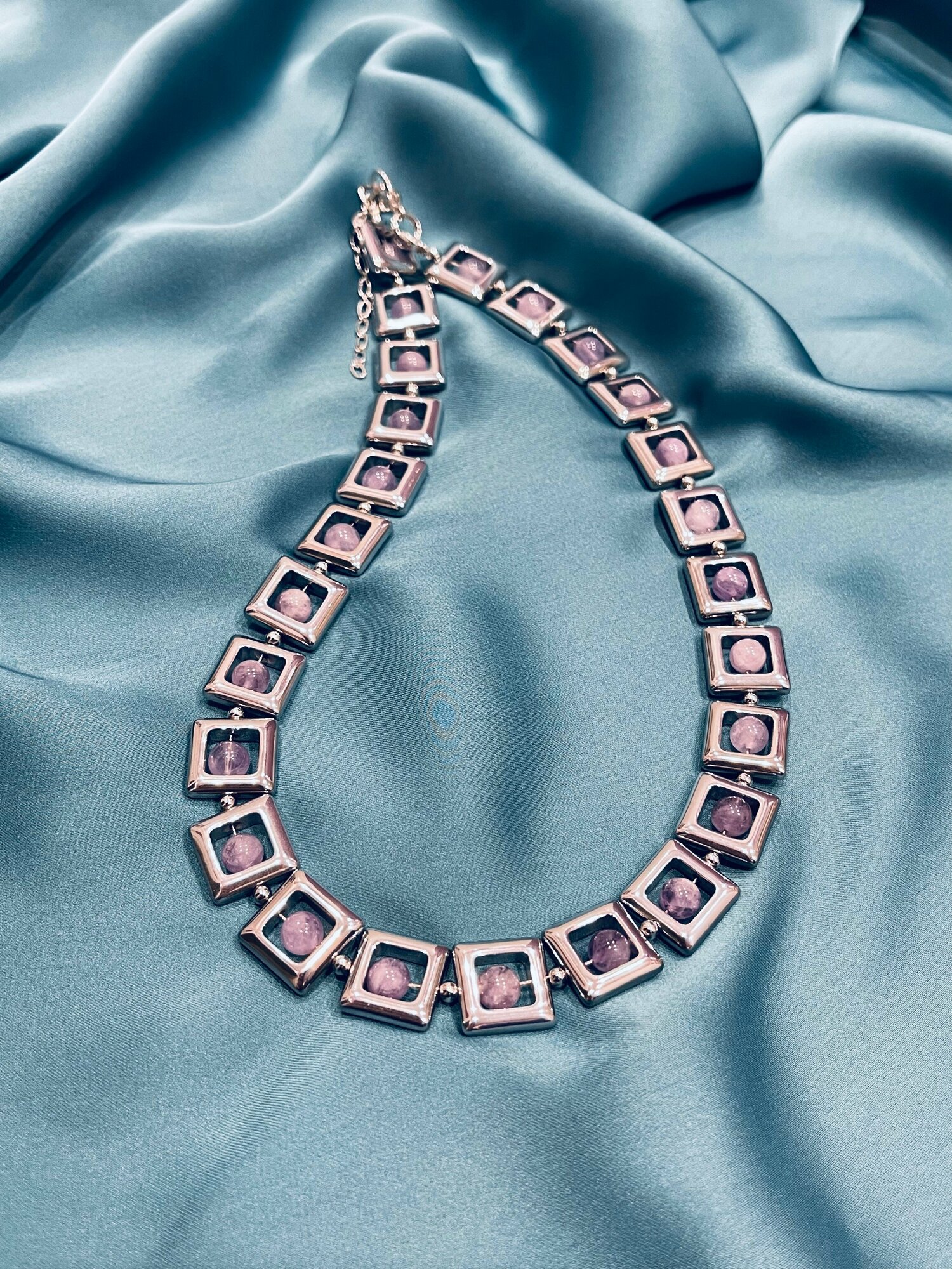 Колье Jewellery by Marina Orlova, гематит, аметист, длина 44 см, фиолетовый, серый