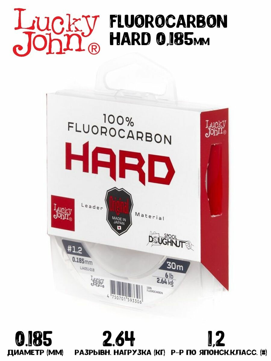 Леска флюорокарбоновая Lucky John Fluorocarbon Hard 30 м 0.185 мм 2.64 кг