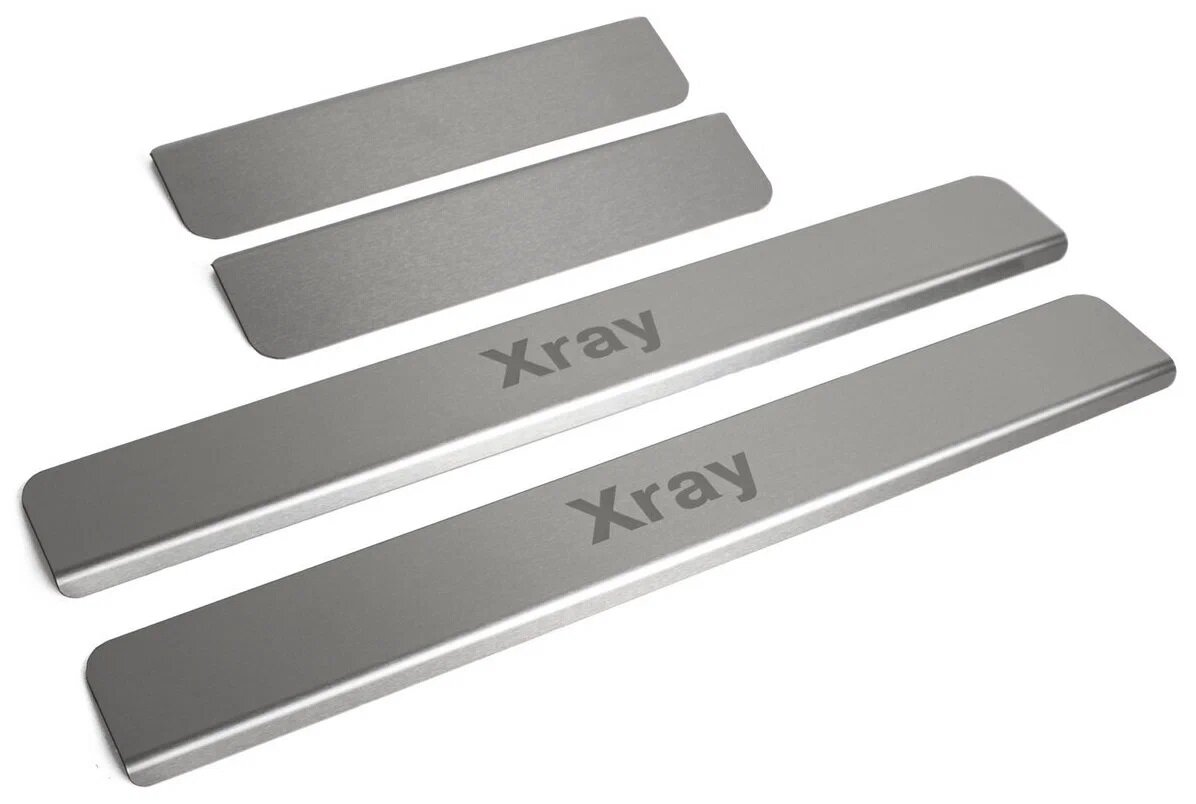 Накладки на пороги Rival для Lada Xray 2015-н. в./Xray Cross 2018-н. в, нерж. сталь, с надписью, 4 шт, NP.6008.3