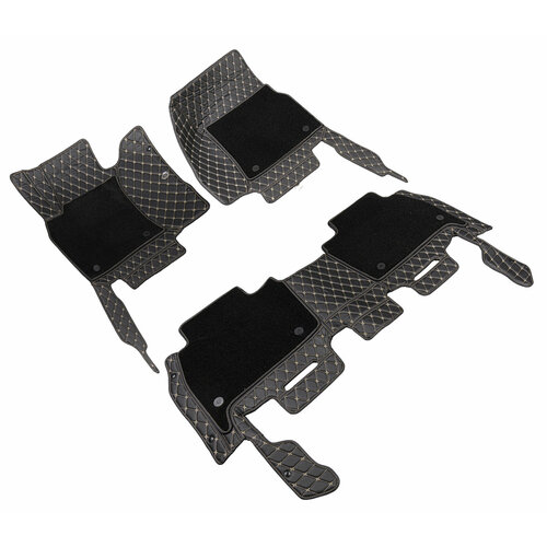 Коврики для Фольксваген Поло седан (2020-2024). Автоковрики, полики VW Polo, экокожа со съемным текстилем 3D/5D, Черный с бежевой строчкой