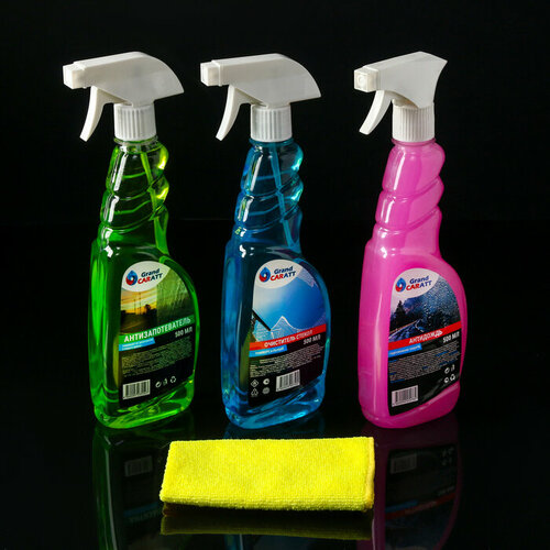 Набор химии Grand Caratt для комплексного ухода за стеклами 3 предмета микрофибра 480₽