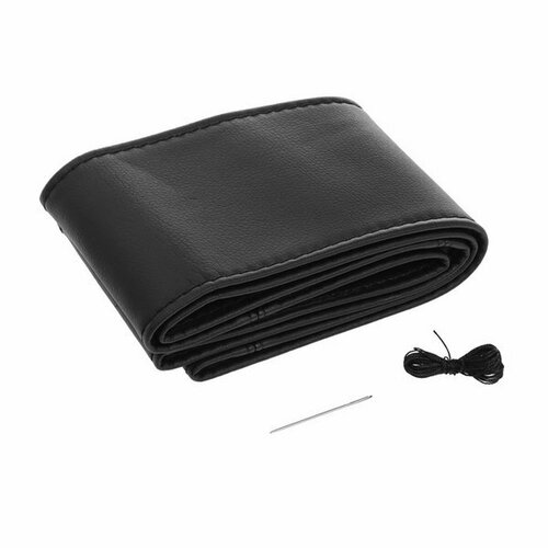 Оплетка на руль сшивная экокожа черная нить игла размер XL 40-42 см 1053₽