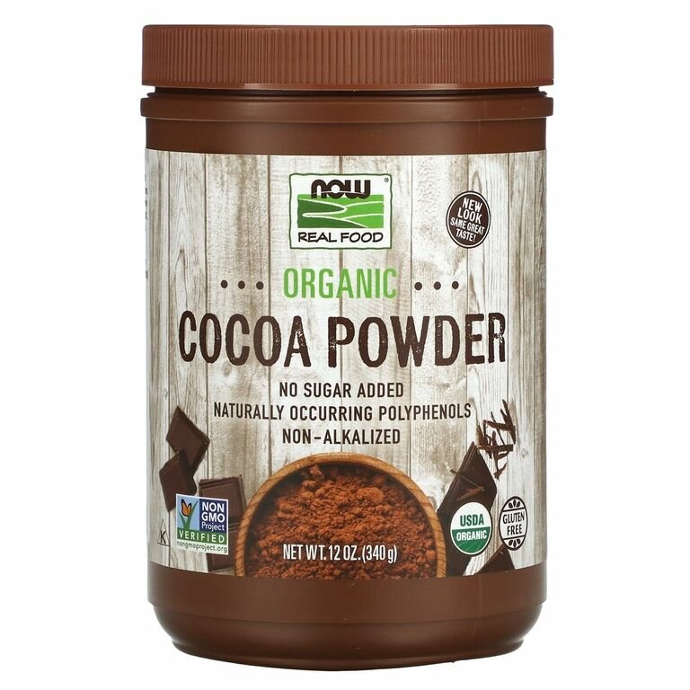 NOW, Real Food, Cocoa Powder, органический какао-порошок без сахара, 340 г
