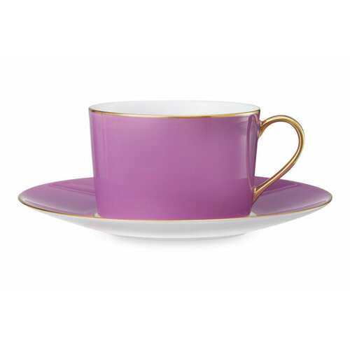 Чашка чайная с блюдцем Legle Под солнцем 250 мл, фарфор, аместист, матовый золотой кант, п/к