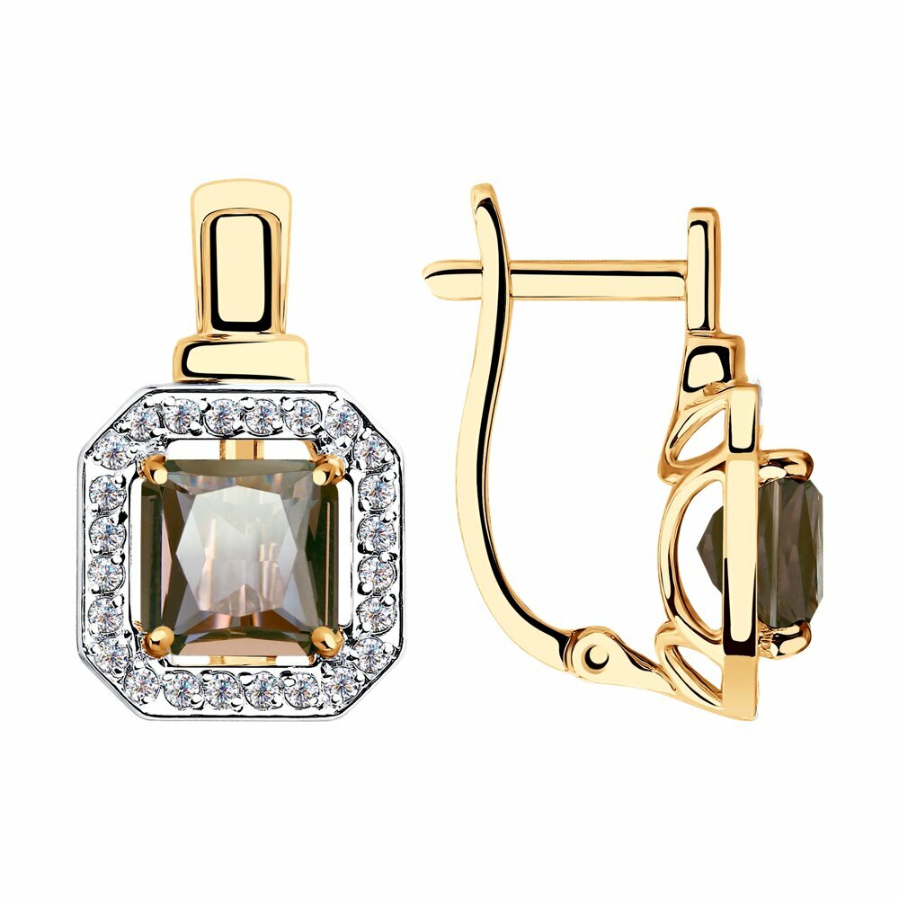 Серьги SOKOLOV, красное золото, 585 проба, фианит, ситалл