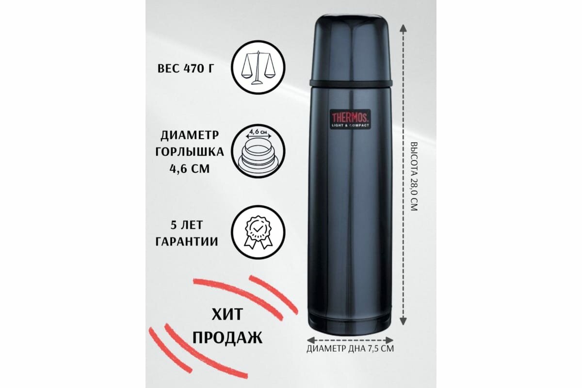Термос THERMOS FBB-750MB Stainless SteeL Flask, 0.75л, синий - фото №3