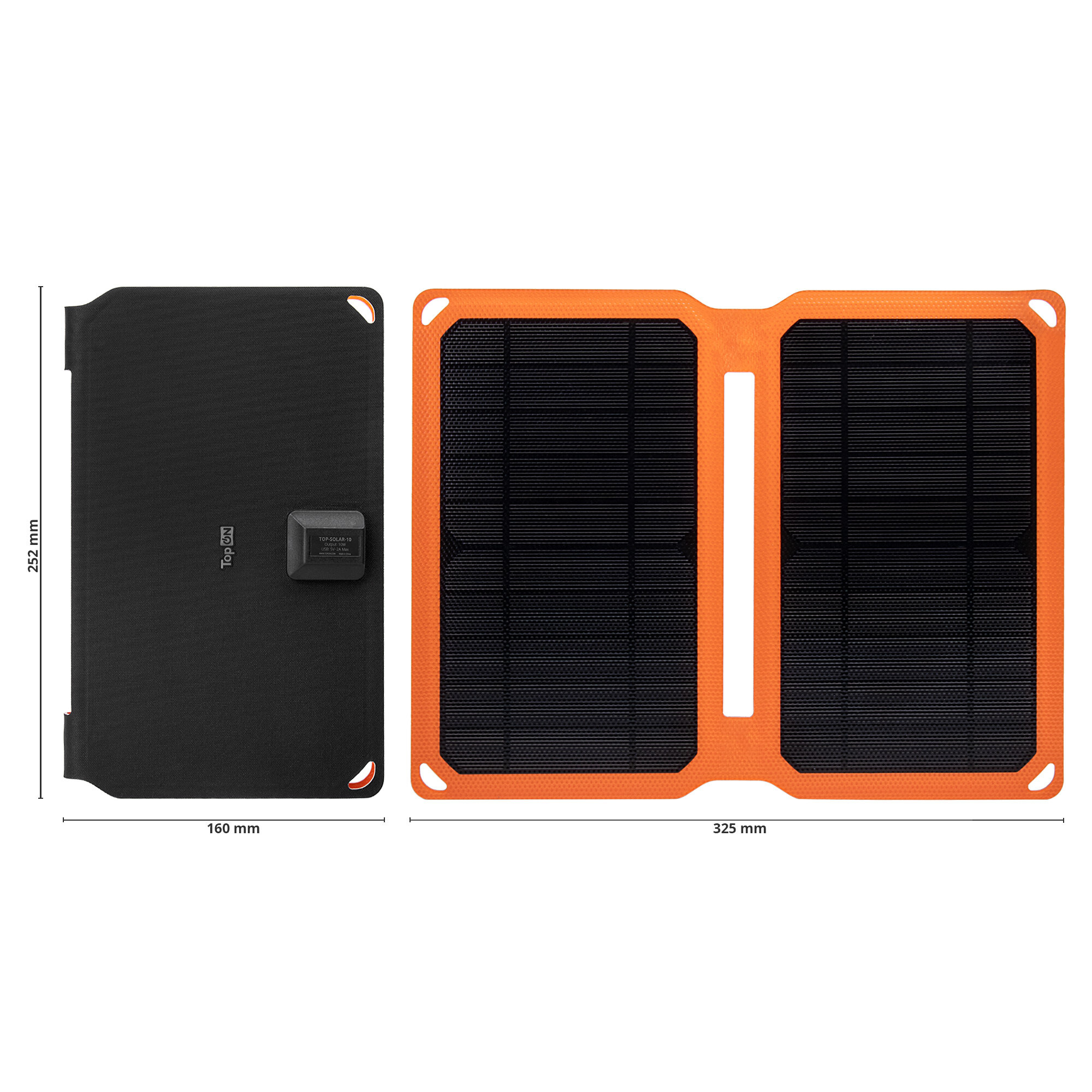 Солнечная батарея TOP-SOLAR-10 10W USB 5V 2A, влагозащищенная IP67, складная на 2 секции