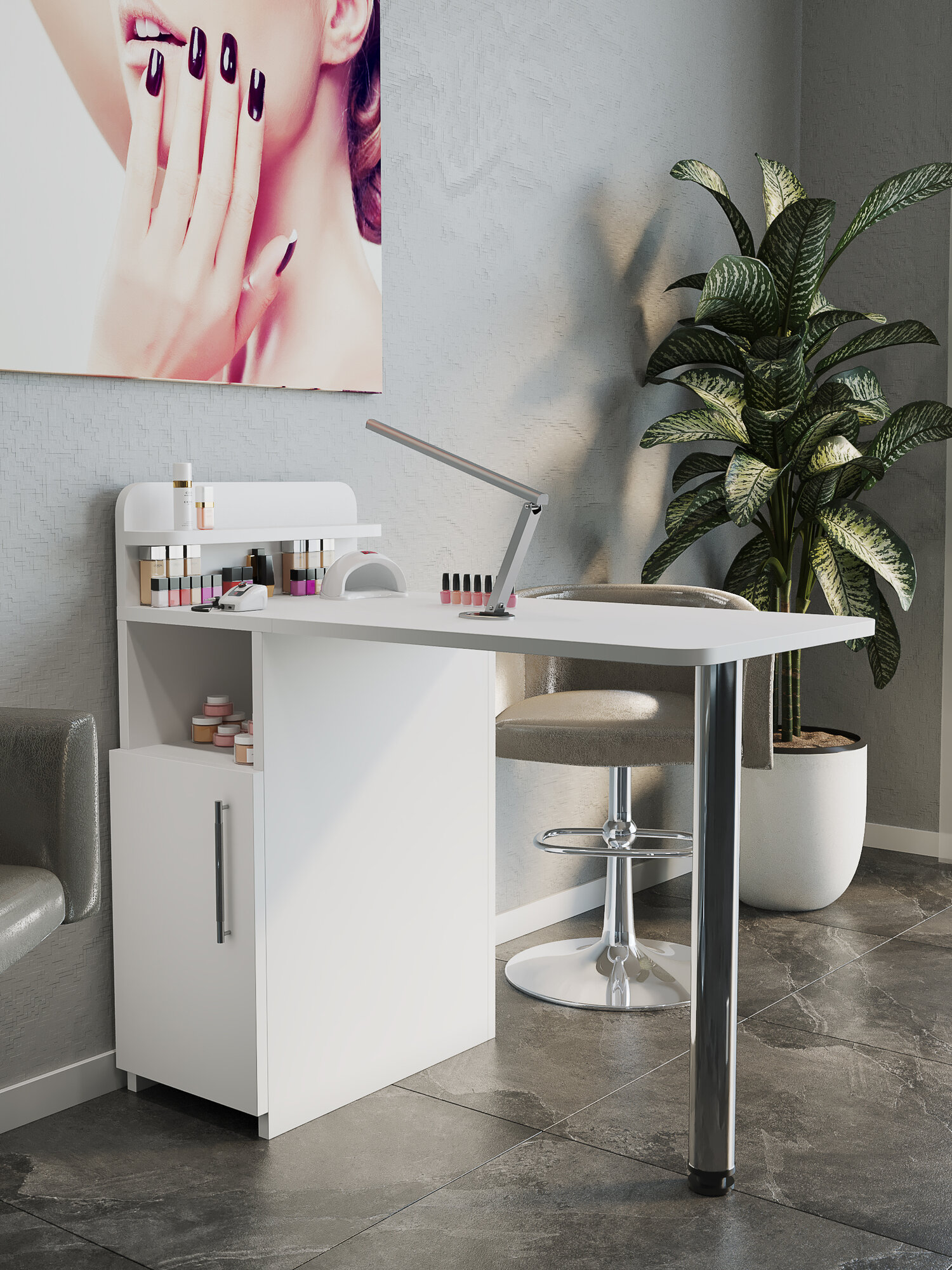 фото Стол маникюрный складной с дверкой белый, универсальный, кухонный, письменный Kvadro Mebel