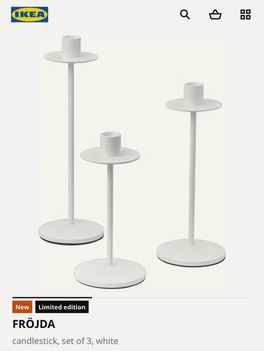 Изображение товара Набор подсвечников IKEA FRÖJDA, металл/пластик, 3 штуки, белый