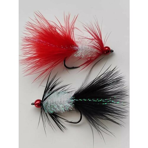 Стример-мушка форелевая бело-чёрно-красная - 2 шт.