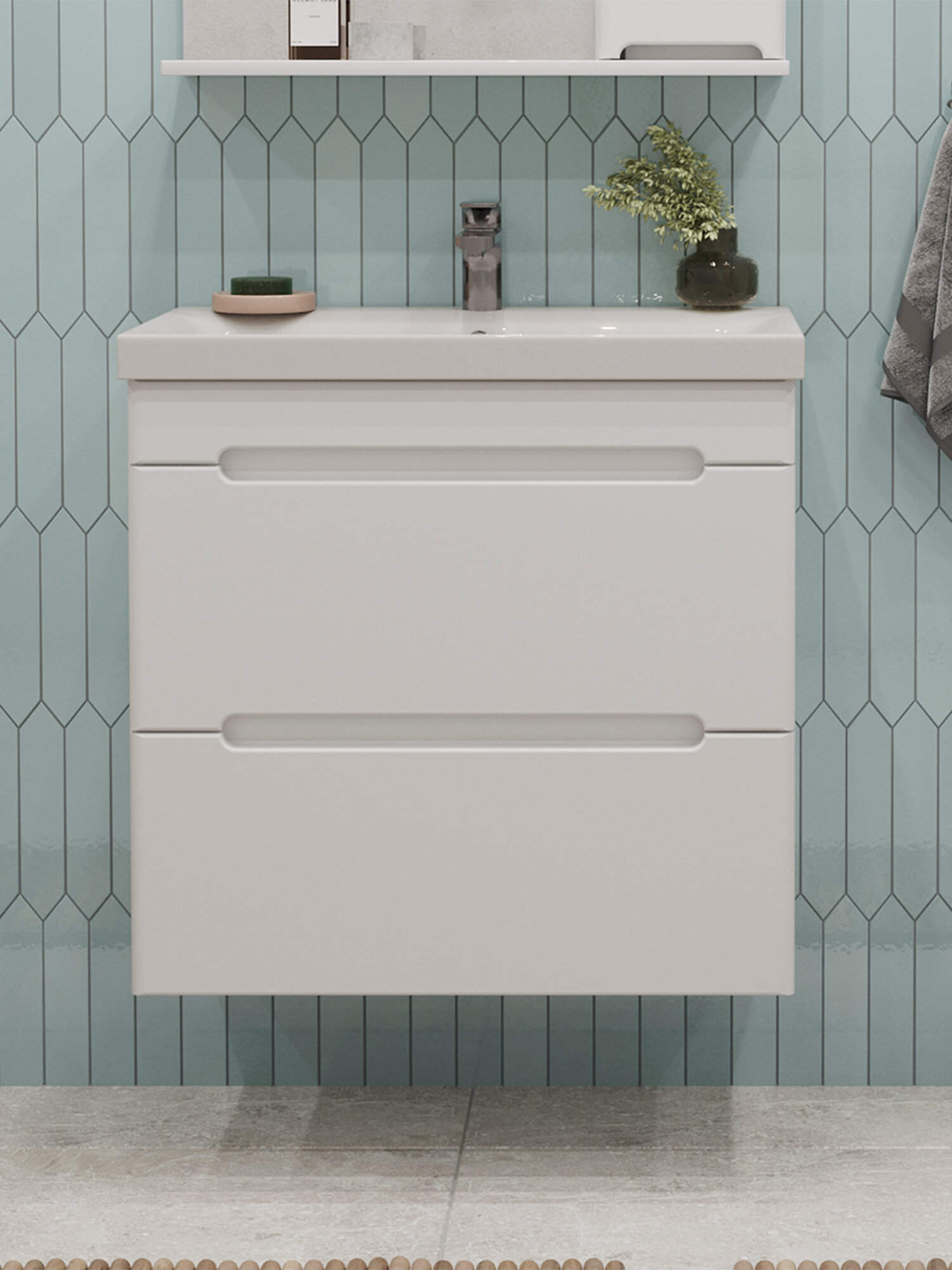 Тумба подвесная SanStar Адель 80 с раковиной Moduo 80 (комплект) для ванной комнаты белая