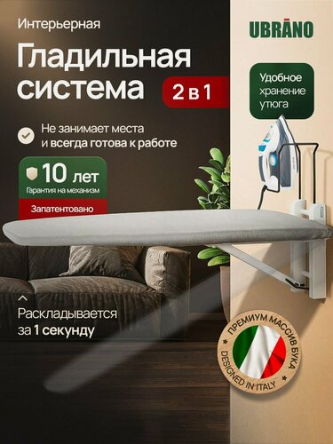 Изображение товара Встраиваемая откидная настенная гладильная доска с держателем утюга белая