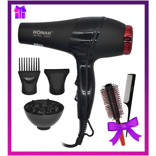 Профессиональный фен для волос Sonar Фен для волос Фен с диффузоромПодарочный наборчерно-рубиновый 2300W 239900₽