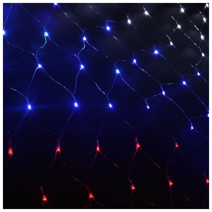 фото Гирлянда «Сеть» 1.6 × 1.6 м, IP20, прозрачная нить, 144 LED, свечение «Флаг России», 220 В