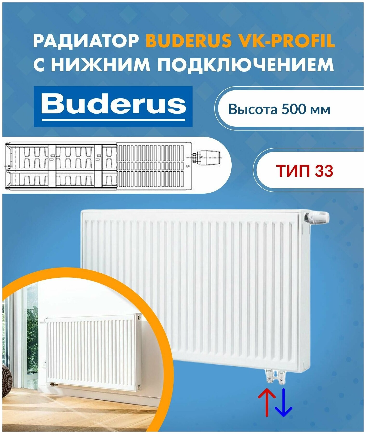 Панельный радиатор Buderus Logatrend VK-Profil 33/500/1800 7724127518AF