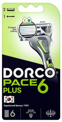 Многоразовый бритвенный станок Dorco Pace 6 Plus, серебристый/зеленый, 1 шт.
