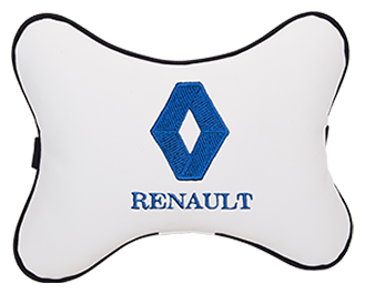 Автомобильная подушка на подголовник экокожа Milk (синий) с логотипом автомобиля RENAULT
