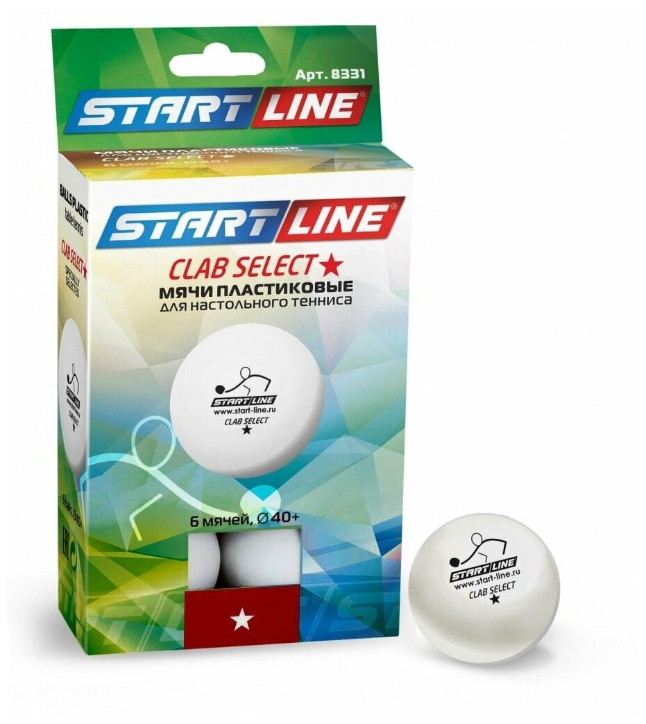 Мяч для настольного тенниса Start Line Club Select New, 1 звезда, 6 штук