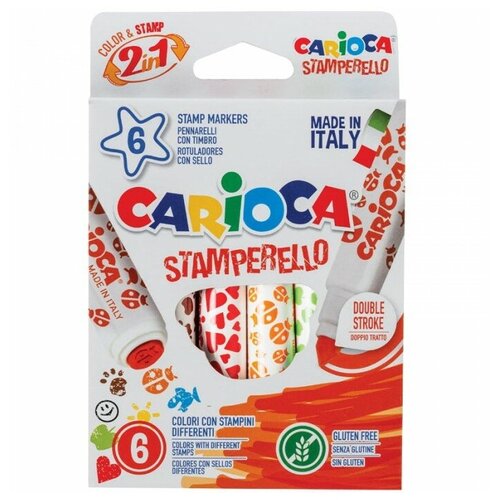 Фломастеры Carioca штампы двусторонние Stamp Markers 6 цветов