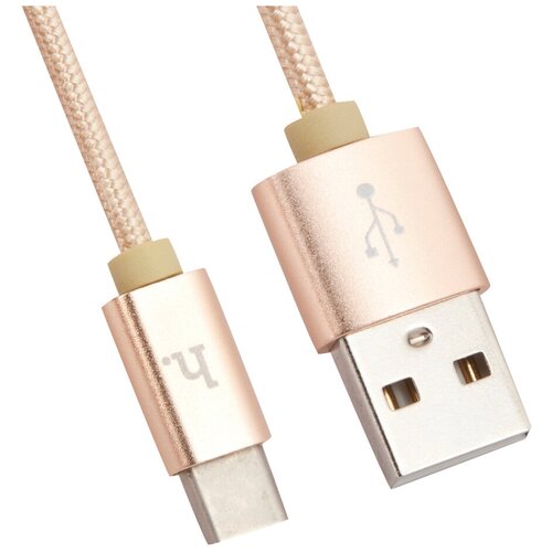USB кабель HOCO X2 Knitted Type-C, 2.4А, 1м, нейлон (золотой) кабель usb hoco x2 knitted usb type c 3 0а 1м золотой