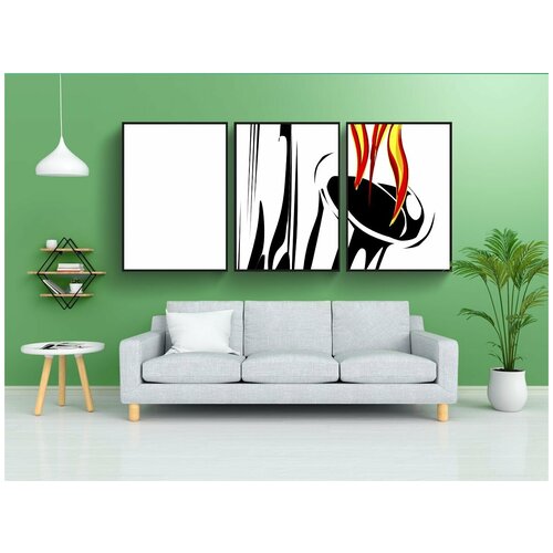 фото Набор модулных постеров для интерьера "саксофон, пламя, отражение" 60x90 см. в тубусе, без рамки lotsprints