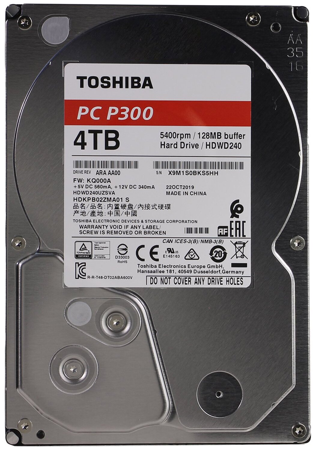 Жесткий диск TOSHIBA P300 , 4Тб, HDD, SATA III, 3.5" - фото №2