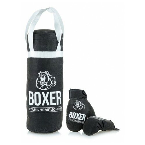 фото Боксерский набор: детская боксерская груша с перчатками, текстиль, 40 см, цвет черный 25842927-01 leader