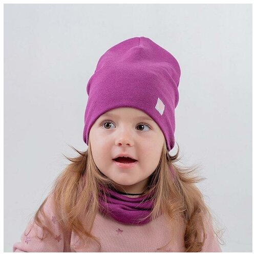 фото Комплект (шапка,снуд) для девочки, цвет фиолетовый/единорог, размер 50-54 rusexpress