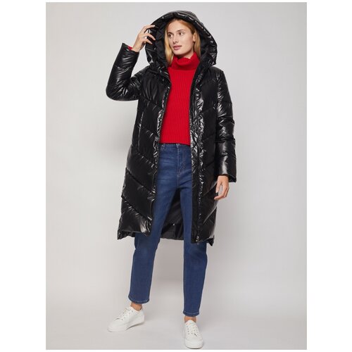 фото Тёплое стёганое пальто с капюшоном, цвет черный, размер xl zolla